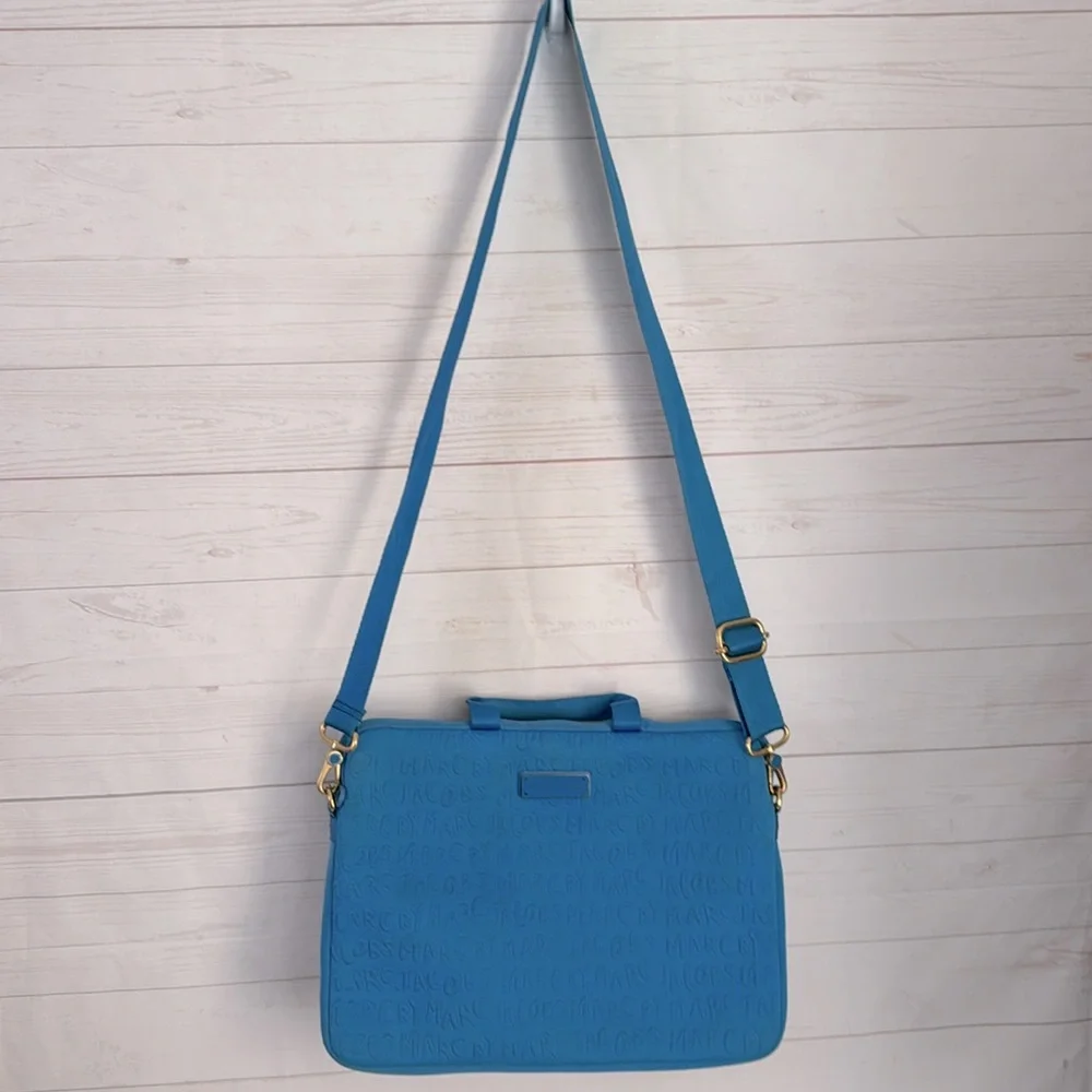 Marc by Marc Jacobs Embossed Blue Neoprene Laptop Bag Crossbody
